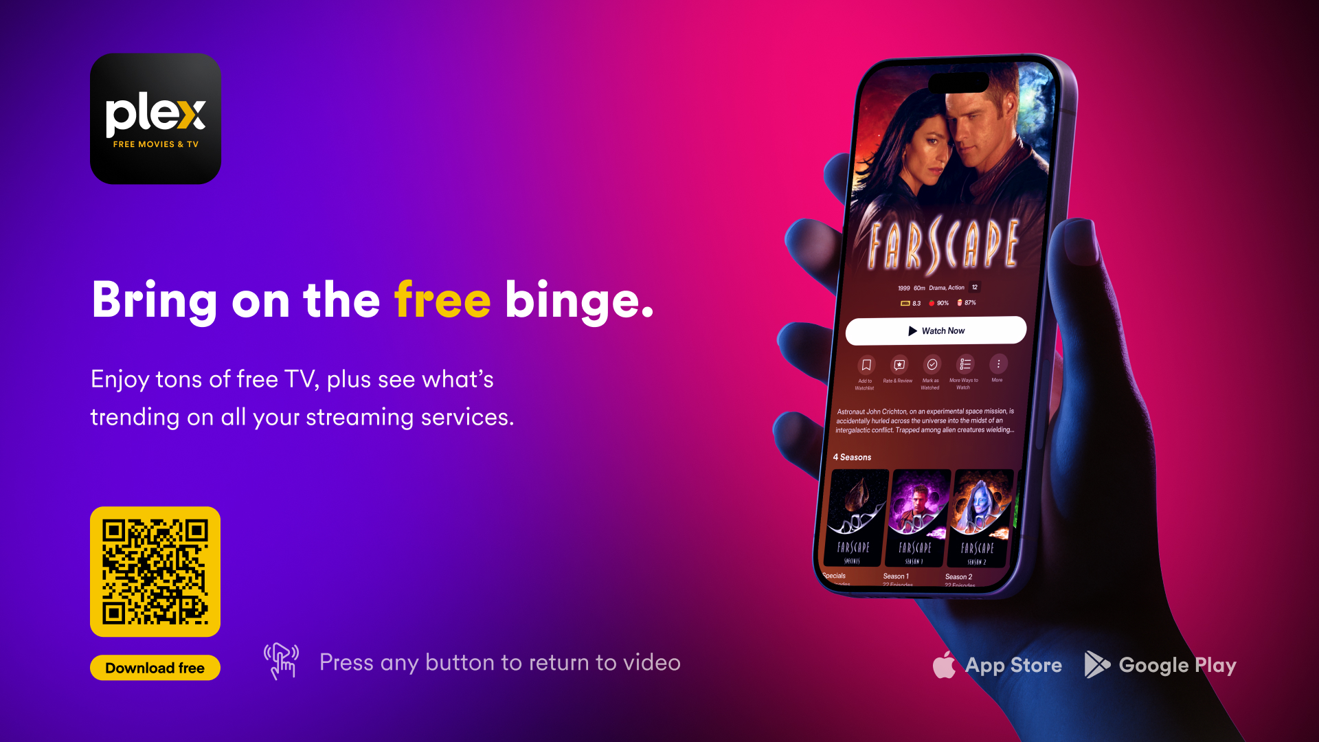 Pause Ad — TV example with Plex download prompt